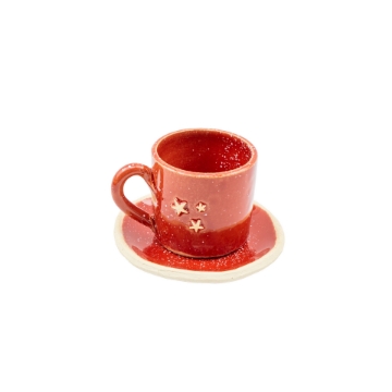 Handcrafted Stoneware Ceramic Christmas Coffee Cup with Saucer Handcrafted Stoneware Ceramic Christmas Coffee Cup with Saucer