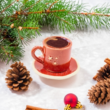 Handcrafted Stoneware Ceramic Christmas Coffee Cup with Saucer Handcrafted Stoneware Ceramic Christmas Coffee Cup with Saucer
