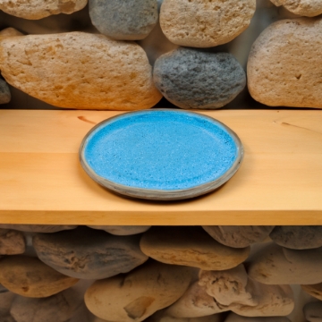Handcrafted Ceramic Reactive Glaze Stoneware Plate Cyan with Blue Splash Handcrafted Ceramic Reactive Glaze Stoneware Plate Cyan with Blue Splash