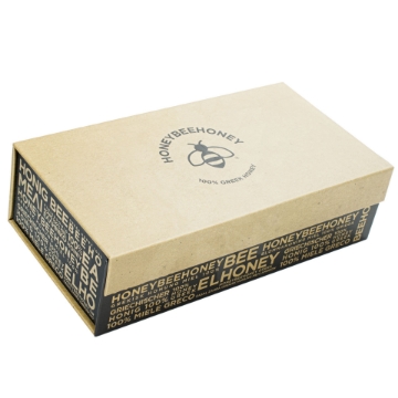 Luxury Greek Honey Gift Box with Six Raw Honey Varieties Elegant Greek Honey Gift Box featuring six jars of premium raw honey varieties.