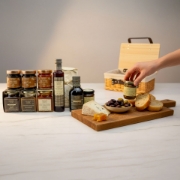 Luxury Greek gift hamper containing organic olive oil honey and preserves by Navarino Icons.