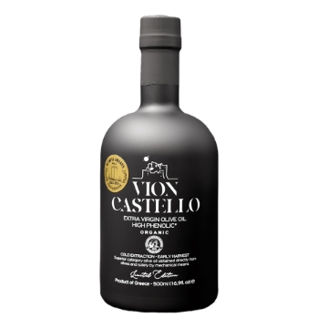 Vion Castello High Phenolic EVOO – Økologisk græsk olivenolie 500 ml | Koldpressede, polyfenolrige, hundredårige træer fra Lakonia