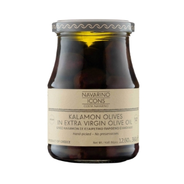 Navarino Icons Kalamonoliven i ekstra jomfruolivenolie, 360 g | Håndplukkede peloponnesiske oliven, vegansk og glutenfri gourmetforret
