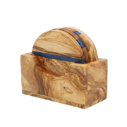 Olea Wood Art Round Olive Wood Resin Coasters Set of 4 with Holder by Olea Wood Art - Primary product photo