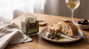 Escargot de Crete Snail Fillets Meze in Cretan Olive Oil, Garlic and Parsley - 90g Jar on a clean ecommerce background